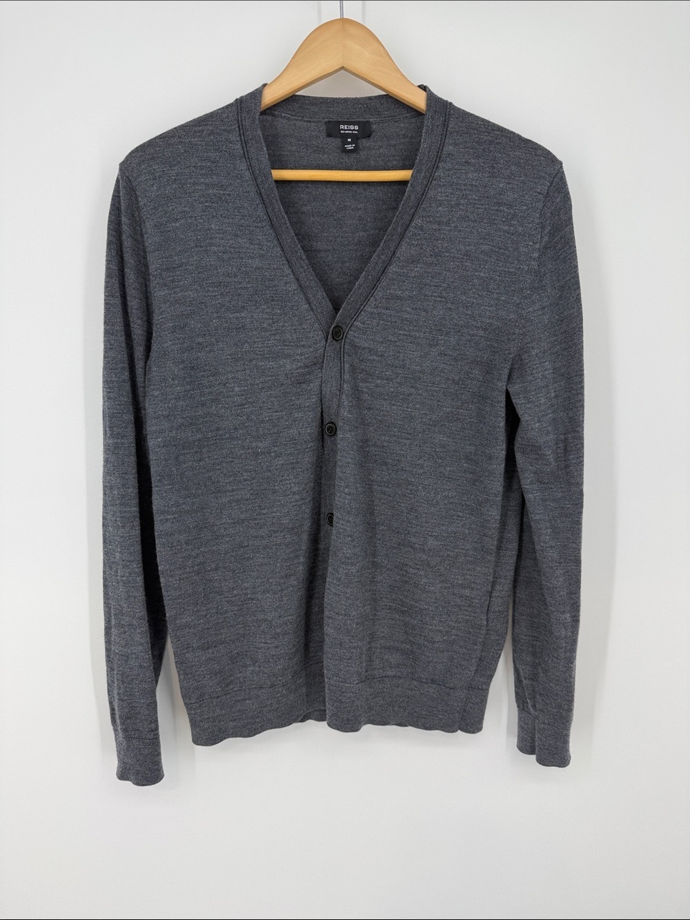 Reiss Men's Charcoal Button V-Neck Cardigan Size Medium